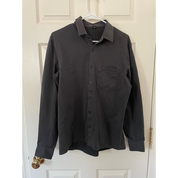 Lululemon Mens Commission Long Sleeve Button Down Oxford Gray Medium - Picture 2 of 4